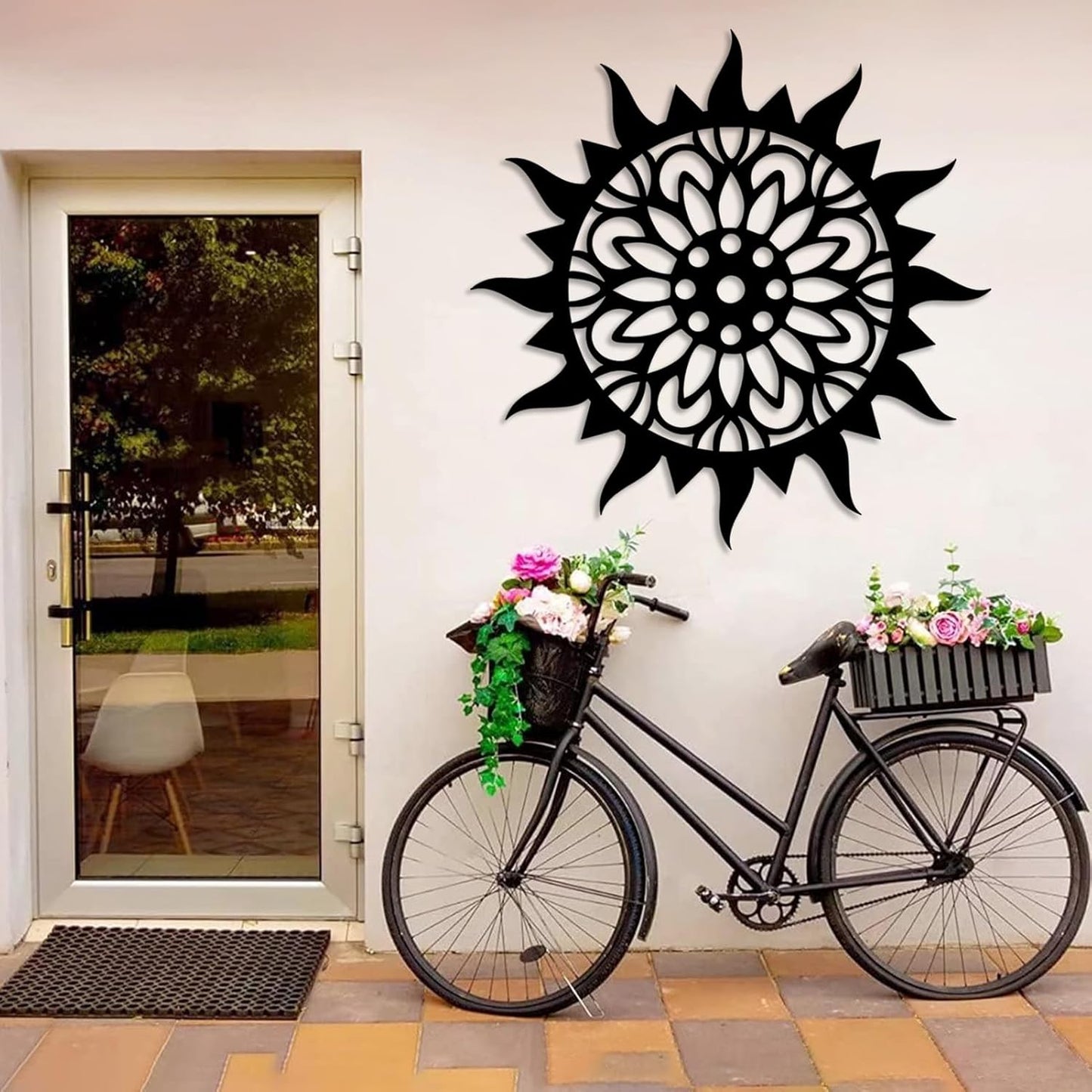 Sunburst Metal Wall Decor, Metal Sun Wall Decor, Metal Sun Flower Wall Art, Outdoor Metal Sun Wall Art, Sun Burst Wall Decor, Home Decor, Patio Decor, Wall Art for Living Room, Bedroom (Black, 35"x35"|90x90cm)