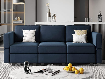 Belffin Modular Sofa Couch with Storage Seats Velvet 3 Seater Sofa for Living Room Blue