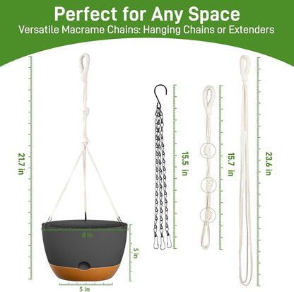 8 Inch Hanging Planters for Indoor & Outdoor Plants (2 Pack) - Self-Watering & Drainage Flower Pots with 2 Kinds of Plant Hangers for Home Decor & Garden (Deep Gray, 8 in)