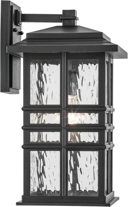 KICHLER Beacon Square 17.25" 1-Light Outdoor Wall Light with Clear Hammered Glass in Textured Black, for Exterior Doors, Garage, Porch, or Patio (17.25" x 9.5"), 49831BKT