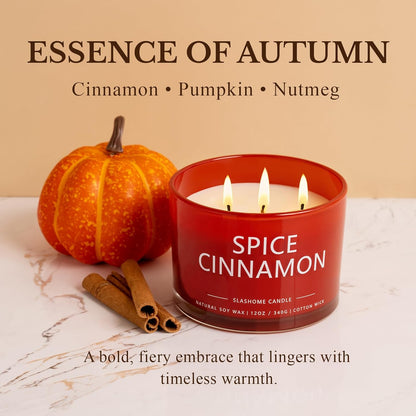 Cinnamon Spice Fall Candle, Large 3 Wick 12oz Luxury Candle, Elegant Autumn Gift for Women & Men, 60+ Hour Burn Time & Non-Toxic, Cozy Fall & Halloween Home Decor