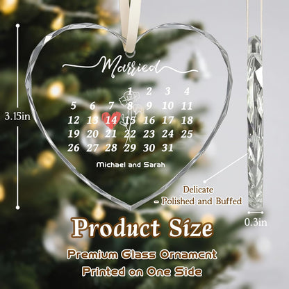First Christmas Married Ornament 2025, Custom Wedding Crystal Glass Ornament with Photo, Name or Date, Personalized Wedding or Bridal Shower Gifts for Newlyweds