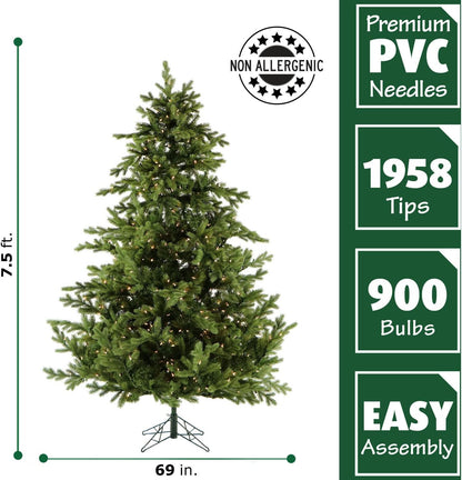 Fraser Hill Farm 7.5-Ft. Foxtail Pine Artificial Christmas Tree with White Incandescent Smart Lights and Stand, Prelit Foldable Fake Tree with Realistic Foliage for Home Decoration