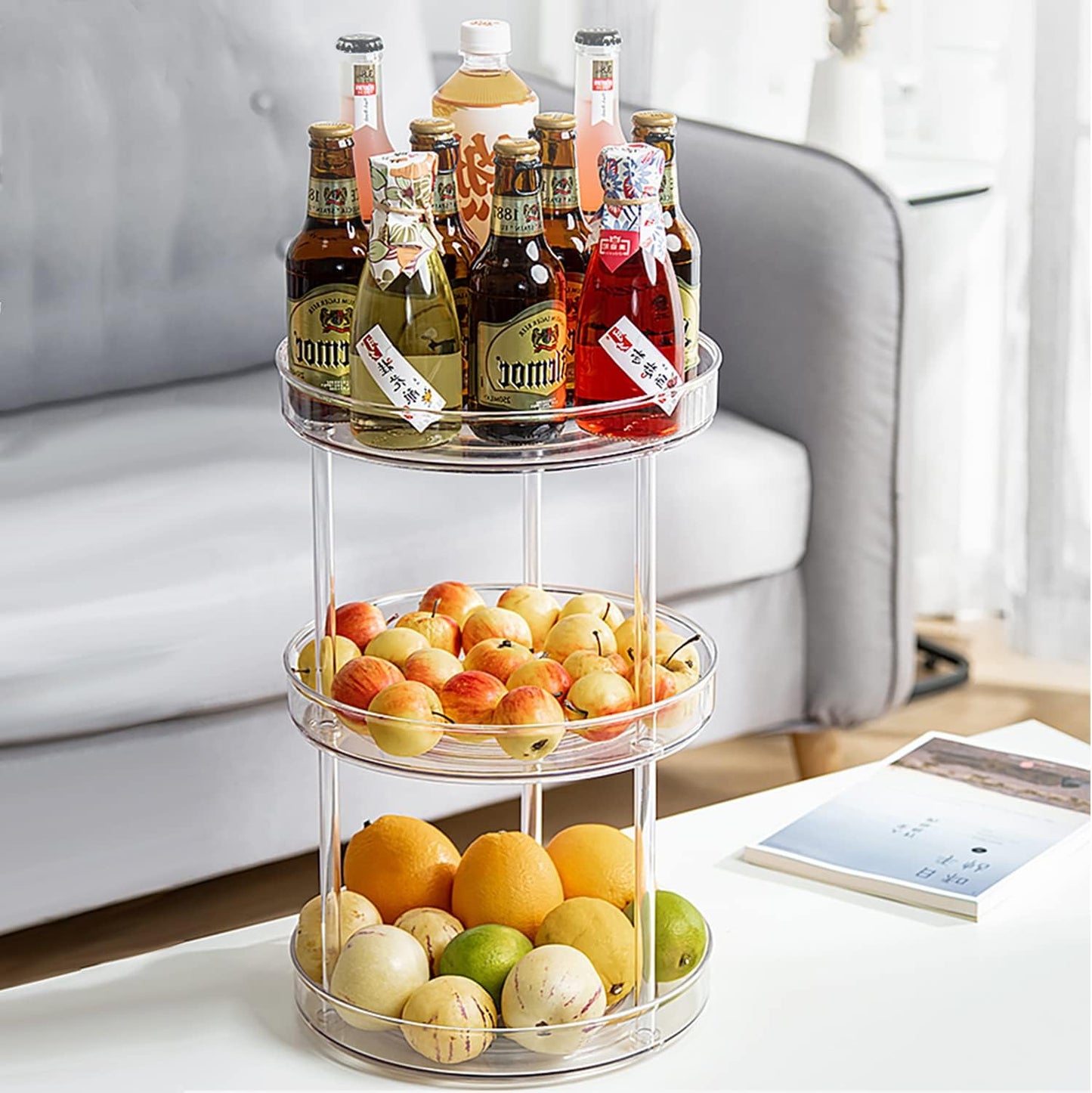 URALFA 3 Tier Bathroom Lazy Susan Organizer, 9 Inch Clear Rotating Makeup Organizer for Vanity, High-Capacity Acrylic Skincare Organizers 360 Rotating Tray for Countertop, Pantry, Kitchen, Cupboard