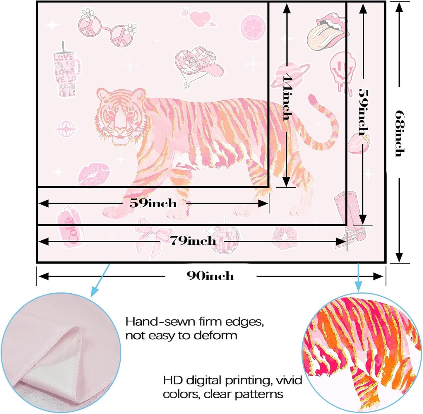 Lunerfex Y2K Tapestry Pink Tiger Wall Tapestry, Cute Tapestries for Bedroom Funny Tapestries Wall Hanging for Bedroom Living Room Decor Pink-3 44"x60"