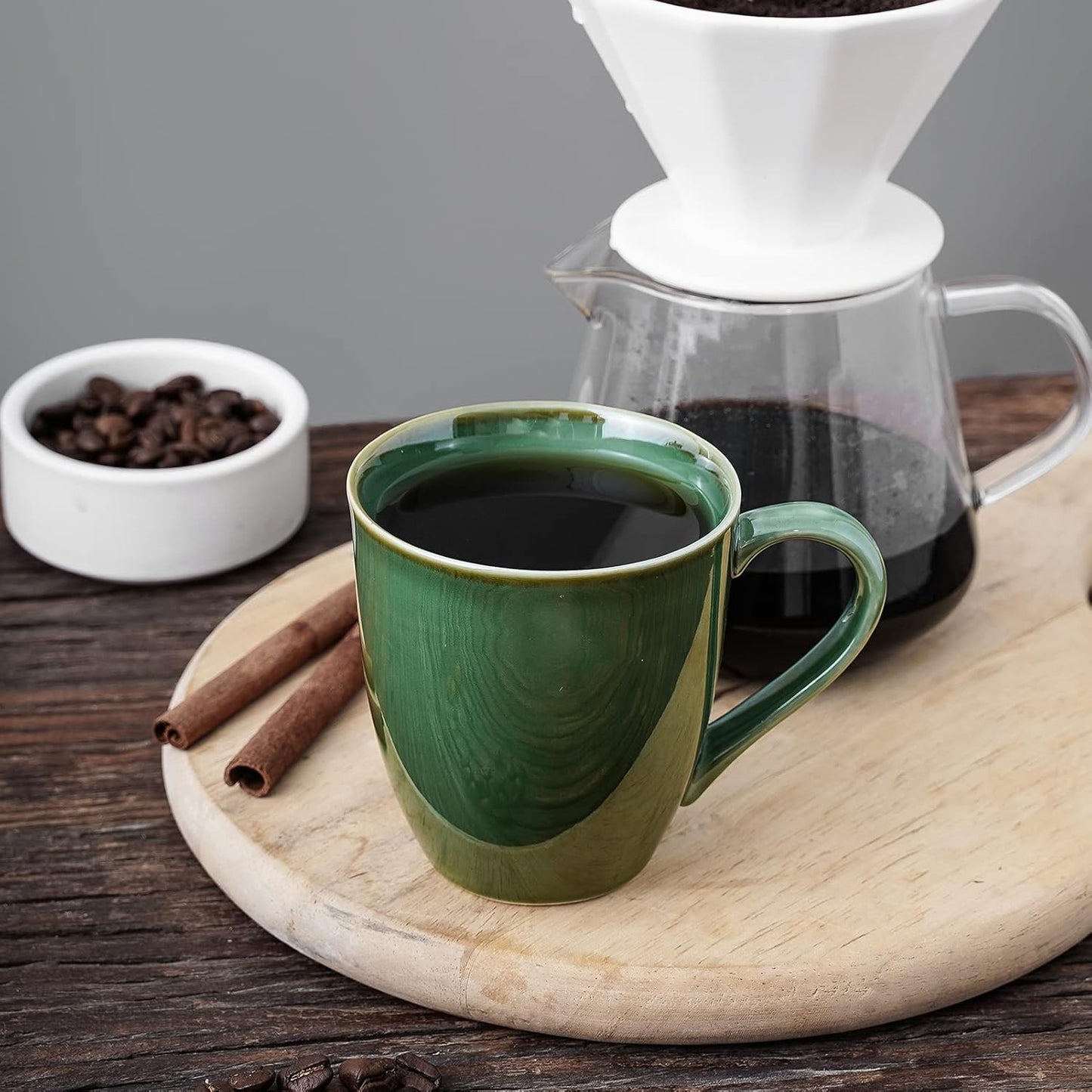 vicrays Coffee Mug Set, 12 Ounce, Set of 6, Ceramic Mug for Men, Women, Unique Glazed Mugs with Handle for Coffee, Tea, Milk, Cocoa, Cereal(Green)