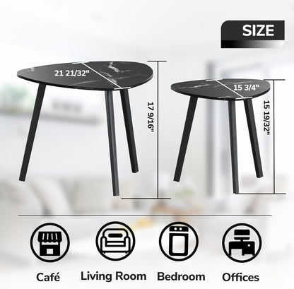 BAMEOS Bamboo Nesting Triangle End Table,Set of 2 Coffee Table Modern Minimalist Side Table for Living Room (Marble Black)