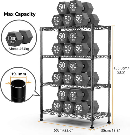 1000 lbs Storage Shelving Steel Heavy Duty 4-Tier Utility Shelving Unit Steel Organizer Wire Rack for Home,Kitchen,Office,Black (13.7" D x 23.6" W x 53.4" H)