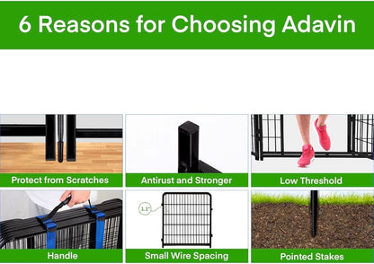 ADAVIN Tall Garden Fence Border with gate, 48 in(H) 12 Panels Total 26.6 Ft(L), Wide Door Low Threshold Fences, Black Iron Metal Heavy Duty Dog Fence Outdoor for Yard or Camping, Flower Bed Fencing