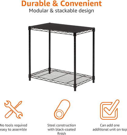 Amazon Basics 2-Shelf Stackable Storage, 13.3" D x 23.2" W x 22.2" H, Black