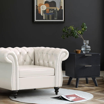 Fluted Nightstand, Mid Century Modern 2 Drawer Bedside Table for Bedroom, Small Dresser Night Stand Side Table End Tables with Wood Drawer Storage for Bedroom Closet(Black)