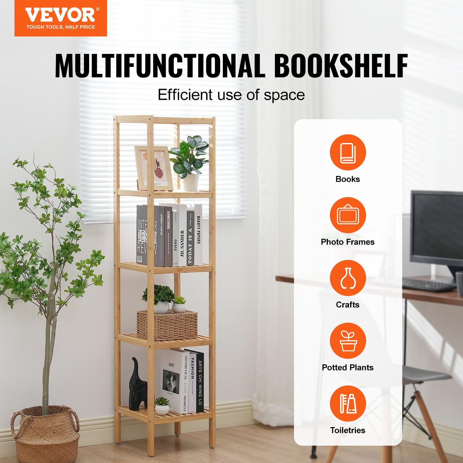 VEVOR 5-Tier Bathroom Standing Shelf, Narrow Shelving Unit, Display Storage Rack Organizer