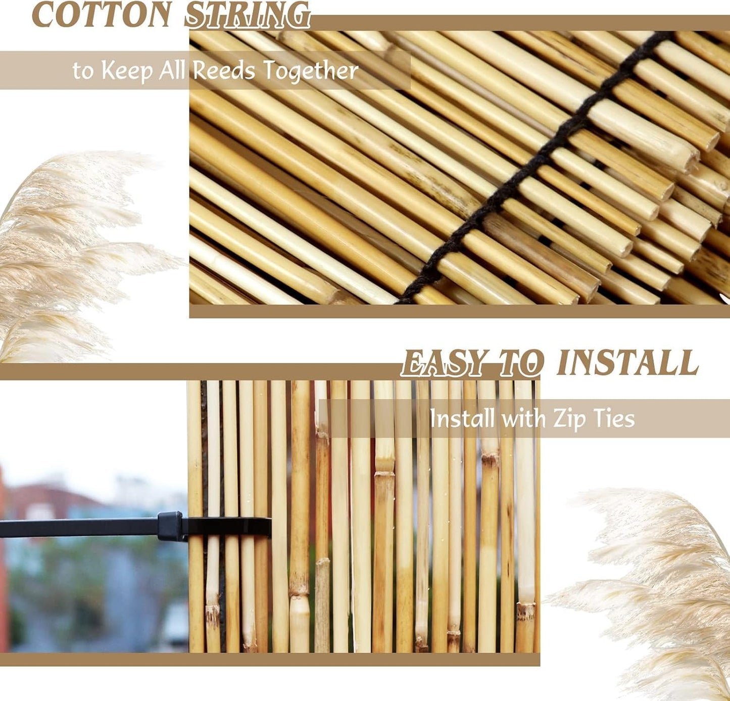 Natural Reed Fencing Rolls,5.5FT X 16.4FT Reed Screen Curtain Fence Covering Privacy Bamboo for Outdoor Backyard Patio（Stripy）