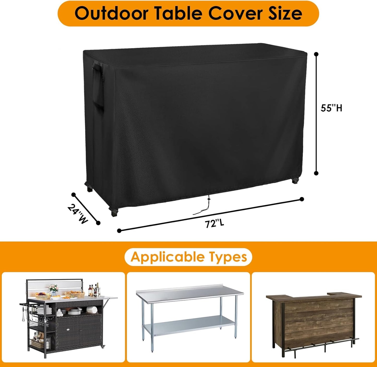 Kingling Outdoor Prep Table Covers, Waterproof Stainless Steel Table Cover Metal Table Cover Protection for Patio Kitchen Prep/Work Table - 72''L x 24''W x 55''H