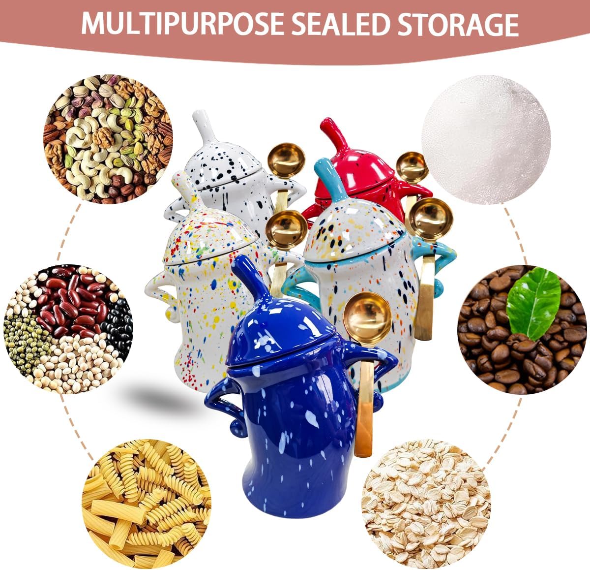 Ceramic Kitchen Canister with Silicone Seal Lid,Modern Elegant Design Airtight Lid Storage Food Jar Canister for Kitchen Sugar Coffee Tea Spice or More (White)