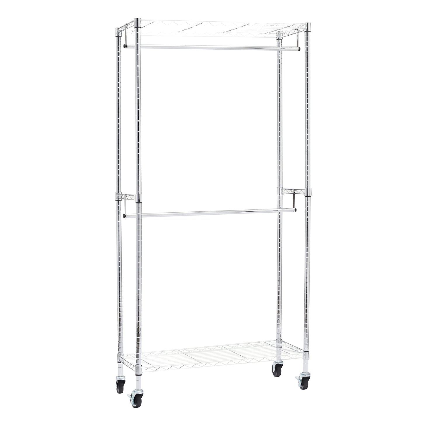 Amazon Basics Adjustable Clothes Rack for Handing, Double Hanging Rod Garment Rolling Closet