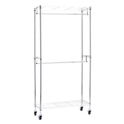 Amazon Basics Adjustable Clothes Rack for Handing, Double Hanging Rod Garment Rolling Closet