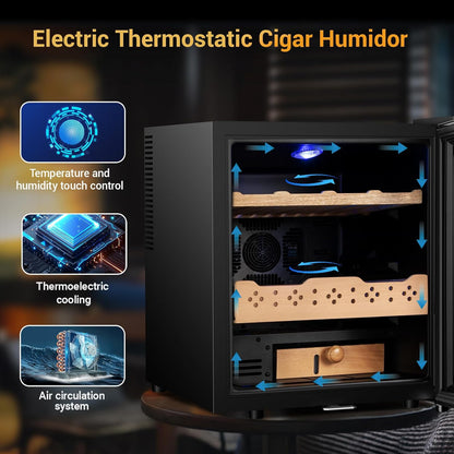 Electric Humidor for Cigars, 50L 300 Counts Large Capacity Thermostatic Desktop Humidor Cabinet with Digital LED Screen, Safety Lock,Smart Humidity & Temp Control, Gifts for Men