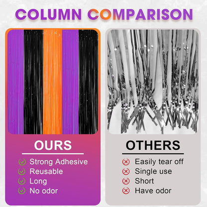 3 Pack 3.3 x 8.2 ft Halloween Foil Fringe Backdrop Curtains, Tinsel Streamers Party Decorations, Fringe Backdrop