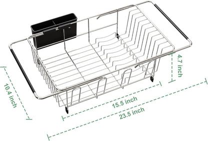MAJALiS Dish Drying Rack in Sink - Small Dish Drainers for Kitchen Sink, Over The Sink Dish Racks with Utensil Holder, Stainless Steel Dish Rack in Sink, Silver
