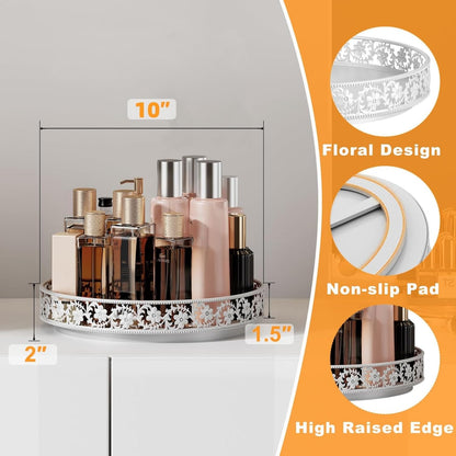 Lazy Susan Organizer Turntable 10", 360 Rotating Spice Rack Lazy Susan for Cabinet Dining Table Top Countertop Pantry Kitchen Cupboard Vanity Bathroom Refrigerator White