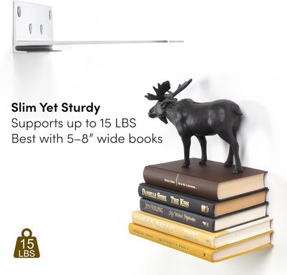 Floating Invisible Bookshelf Wall Mounted (Set of 4) - Aluminum - Turn Books into Floating Shelves