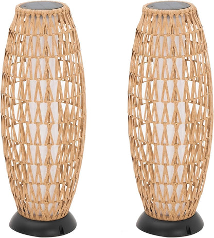2 Pack Large Patio Solar Powered Lanterns for Garden Outdoor Decorative Floor Lamp Water-Resistant Wicker Lights for Deck Backyard