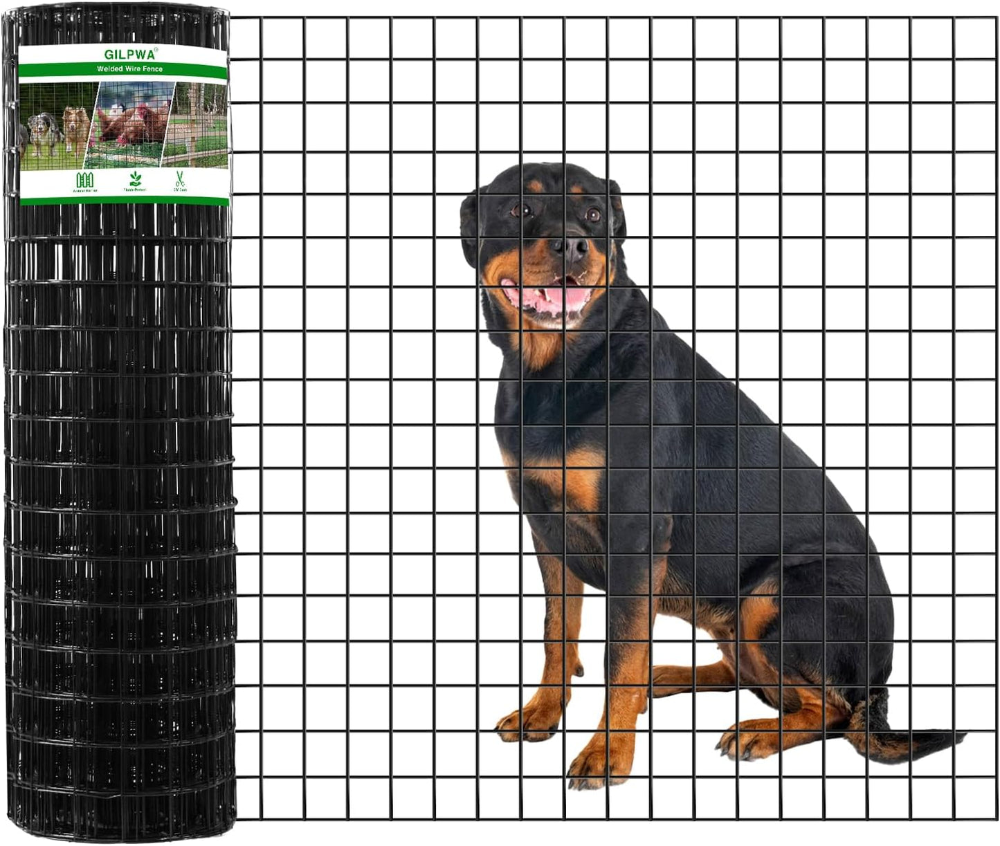 Wire Fence, 36 in(H) X 25 ft(L) PVC Coated Welded Wire Fencing 2" X 2" 16GA Garden Border Vinyl Metal Chicken Wire Fencing Mesh Roll for Yard Vegetable Plant Protection Poultry Netting Black