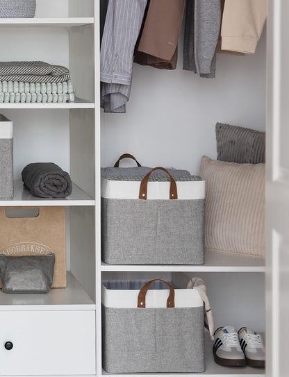 StorageWorks Storage Bins, Fabric Storage Bins for Shelves, Large Storage Baskets with Metal Frame, Closet Baskets and Bins with Handles, Gray and White, 2-Pack