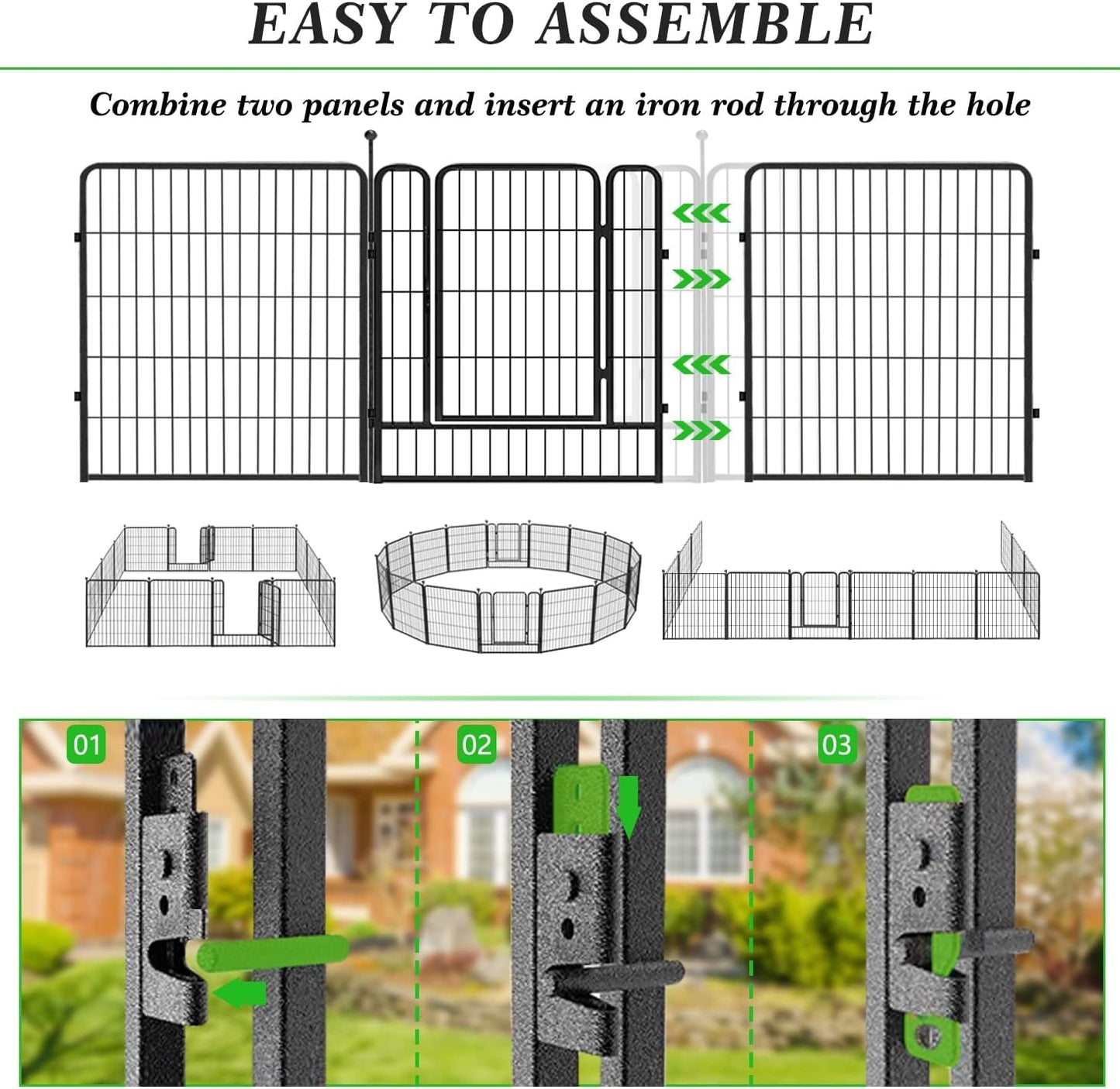 Decorative Black Metal Fencing Garden Fence with Gate, 73ft(L) 32in(H) 32 Fence Panels No Dig Fence Rustproof Animal Barrier Fence Temporary Dog Panels Fencing Outdoor