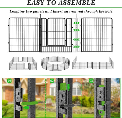 Decorative Black Metal Fencing Garden Fence with Gate, 73ft(L) 32in(H) 32 Fence Panels No Dig Fence Rustproof Animal Barrier Fence Temporary Dog Panels Fencing Outdoor