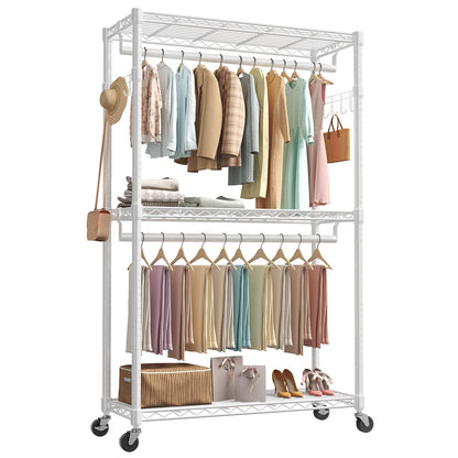 OLIXIS Clothes Rack Heavy Duty Adjustable Garment Clothing Rack with Wheels, Rolling Metal