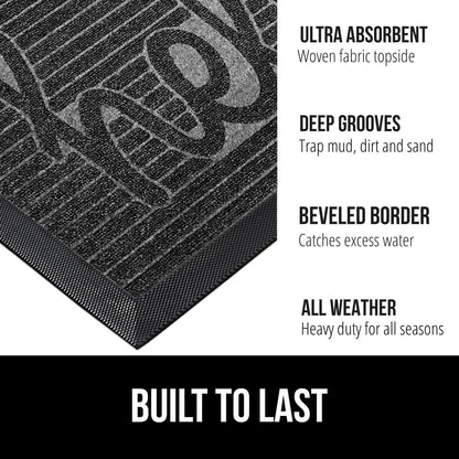 GORILLA GRIP 100% Waterproof All-Season WeatherMax Doormat, US Designed Natural Rubber, Stain and Fade Resistant, Low Profile Indoor Outdoor Door Mats, Easy Clean Patio Mat, 17x29, Charcoal Hello