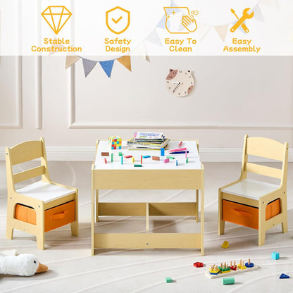 Kids Table and Chair Set, 3 in 1 Wooden Activity Table with Detachable Tabletop, Toddler Table and Chair Set with Storage Drawer, Kids Play Table for Children Art, Craft, Eating, Learning