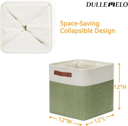 DULLEMELO Storage Basket, Linen Closet Organizers and Storage Baskets for Home Office, Suitable as Dog Toy Box, Baby Gift Basket, 4 Pieces 12x12 Decorative Cube Storage Bins(4 Pack - 12" White&Green)