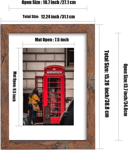 11x14 Picture Frame Set of 6, Display Pictures 8x10 with Mat or 11x14 Without Mat for Wall Mounting,Rustic Brown