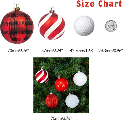 Every Day is Christmas Ornaments, Shatterproof Christmas Tree Ornament Set, Christmas Balls Decoration 35 Count (2.75"/70mm, Red White)