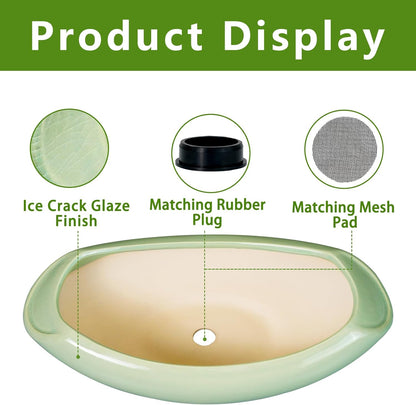 Ceramic Bonsai Pots - Large Succulent Planter 18 Inch Plant Pot Indoor Succulent Pot with Drainage Hole Outdoor Planter Bonsai Tree Pot for House Home Garden Decor Green