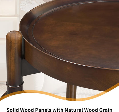 23" Round End Table, Mid Century Modern Side Table with Solid Wood Frame and Top, Small Night Stand for Living Room Office Apartment, Walnut