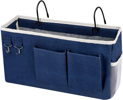 Bedside Storage Caddy/Bedside Hanging Storage Bag for Headboards Bunk Beds Dorm Rooms Book Phone Magazine Holder (Navy Blue)