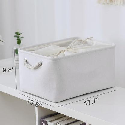 TheWarmHome Storage Basket for Gifts Empty - X Large - 3 Pack 17.7L×13.8W×9.8H in Collapsible Storage Bin for Shelves, Toy Box Storage for Gifts Book Laundry (White)