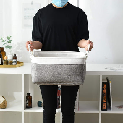 TheWarmHome Storage Basket for Organizing - 15.7x11.8x8.2 inch Large 3 Pack Collapsible Storage Bins for Shelves, Fabric Storage Cubes for Gift Closet Linen Organization (White & Grey)