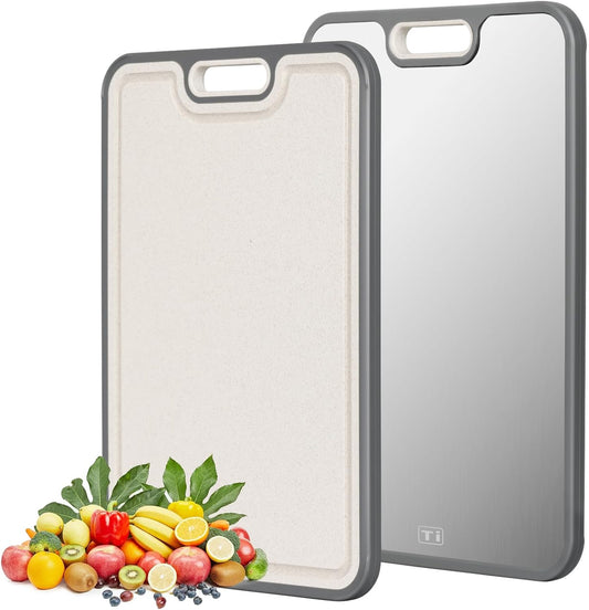 Titanium cutting boards for Kitchen,Double Sided Food Grade,Pure Titanium and Wheat Straw PP