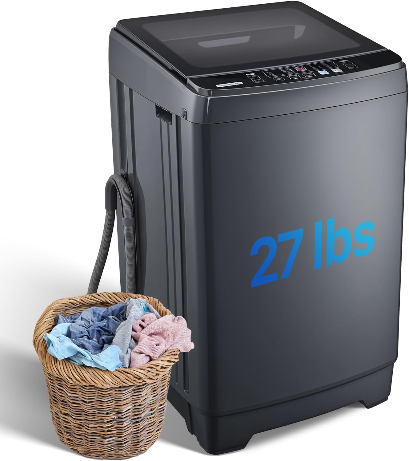 Portable Washing Machines 27 LBS Full Automatic Clothes Washer and Spinner Combo with 10 Program and 8 Water Level, Compact Laundry Wash Spin Dryer for Apartment RV Dorm, Grey