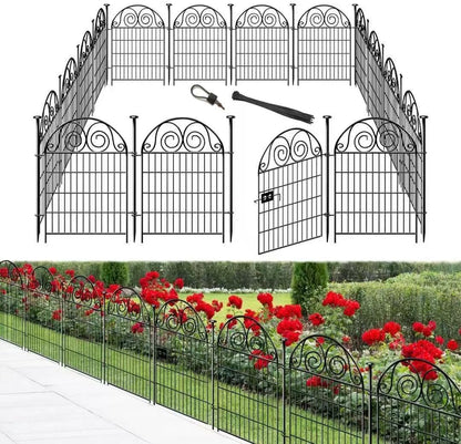 Tall Garden Fence Animal Barrier with Gate, 40 in(H) 12 Panels Garden Fences and Borders for Dogs, Dog Fence Outdoor for Yard, Total Length 26.2 Ft Metal Temporary Fencing│Patented