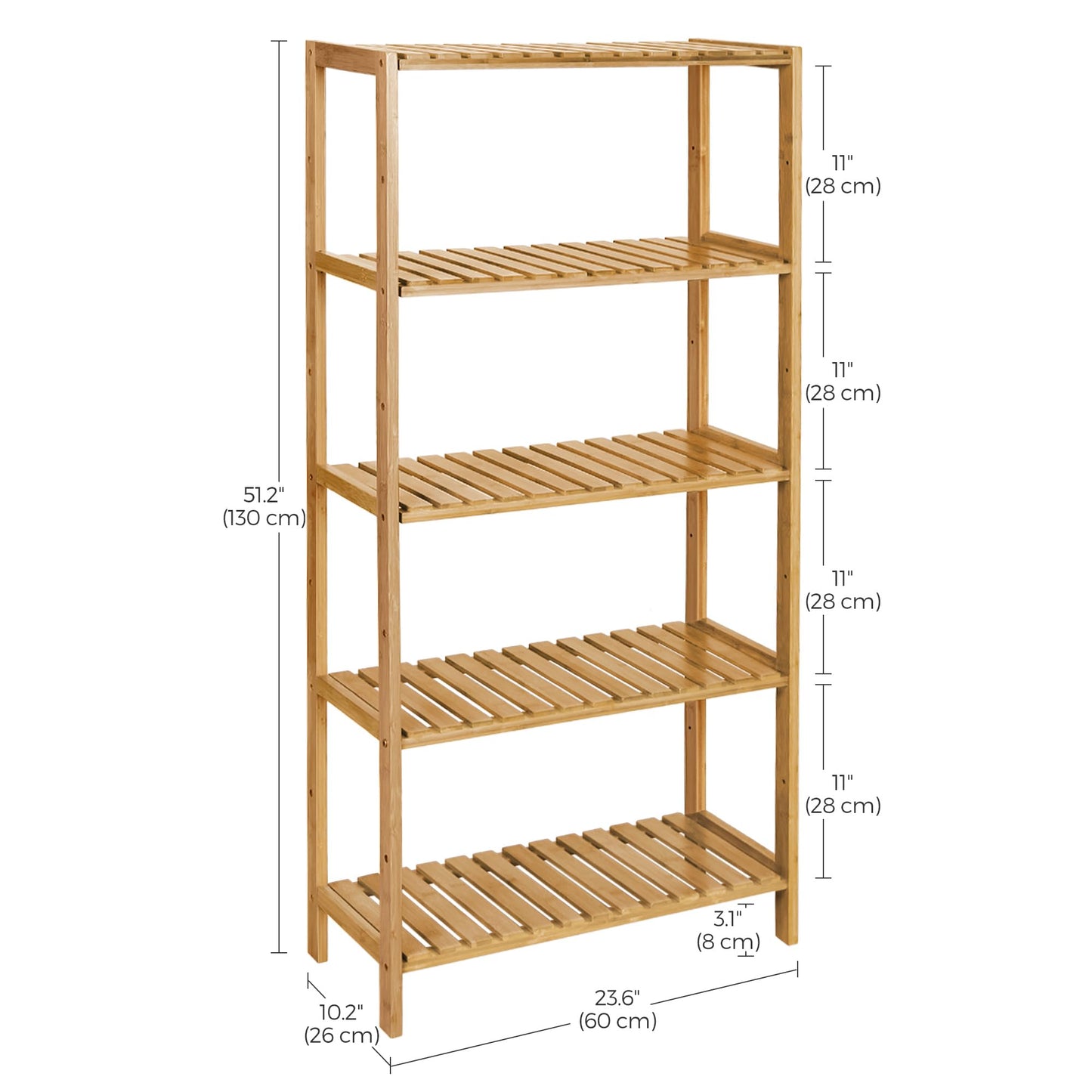 SONGMICS 5-Tier Bamboo Shelf, Freestanding Bathroom Storage Rack
