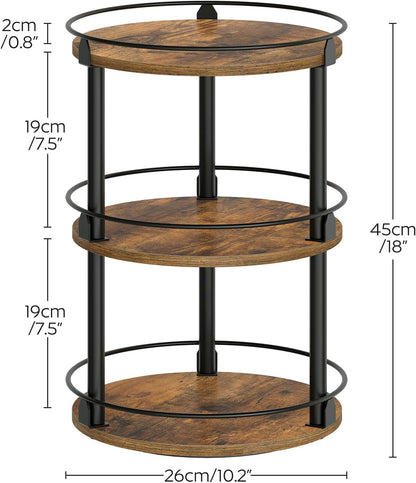 3-Tier Lazy Susan Organizer, Rotating Spice Rack, Spinning Organizer, Industrial Turntable Spice Rack Organizer for Cabinet, Kitchen Countertop, Pantry, Rustic Brown and Black SR23BR