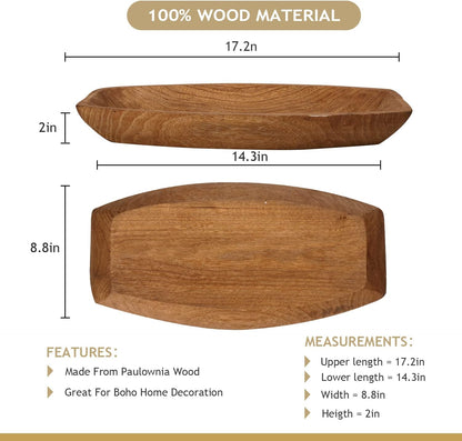 Uziass Wood Dough Bowl, 17.25"x 8.8" Hand Carved Wooden Dough Bowls for Decor Rustic Wood Dough Bowls Decorative Wooden Dough Fruits Bowl for Table Centerpiece Dining Living Room Home Kitchen Decor