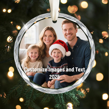Personalized Christmas Ornament 2025, Custom Christmas Photo Crystal Glass Ornaments with Name or Date, Personalized Christmas Tree Decor Gifts for Family, Friends or Newlyweds