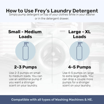 FREY Concentrated Natural Laundry Detergent - 50 Concentrated Loads of Long Lasting High Efficiency Liquid Laundry Detergent - Eco Friendly Blend of Great Smelling Biodegradable Natural Ingredients, Sandalwood/Bergamot/Clove, 2 Pack
